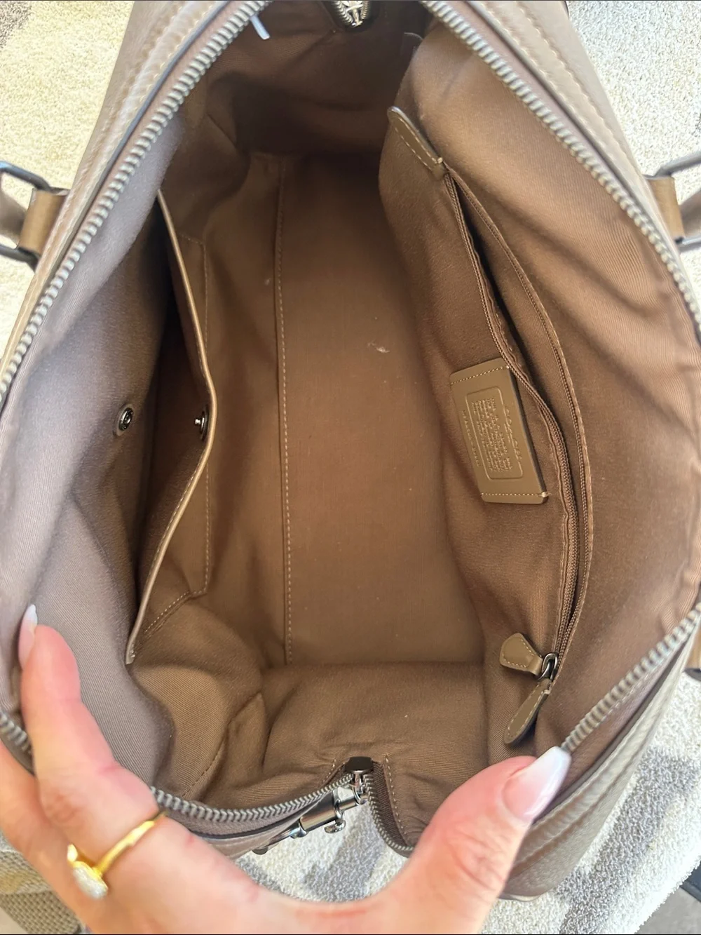 Coach Taupe Leather Messenger Satchel with Adjustable Strap